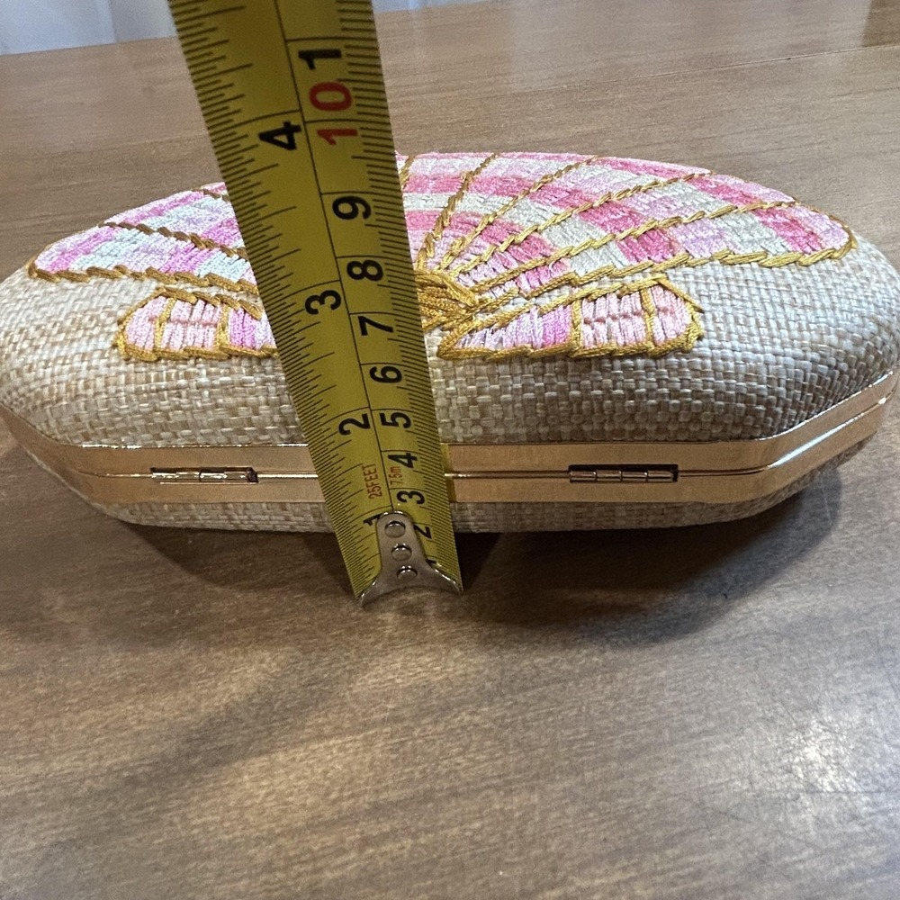 Shell Clutch Bag Womens Small Beige Straw Rhinestone Chain Evening Purse - Picture 4 of 8